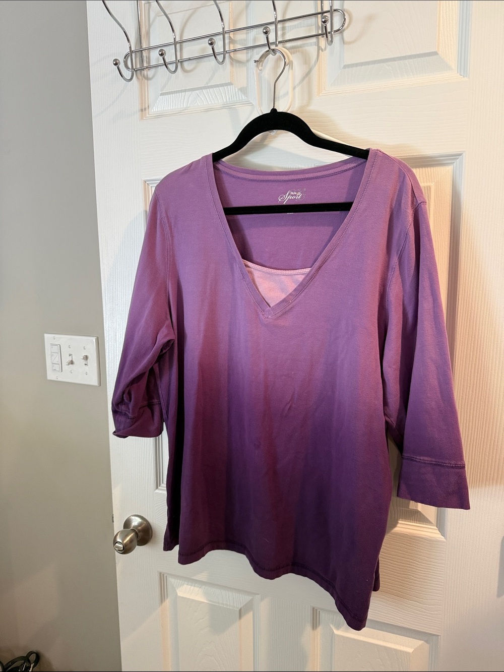 Style & Co. Purple V-Neck Layered Look Long Sleeve Tee